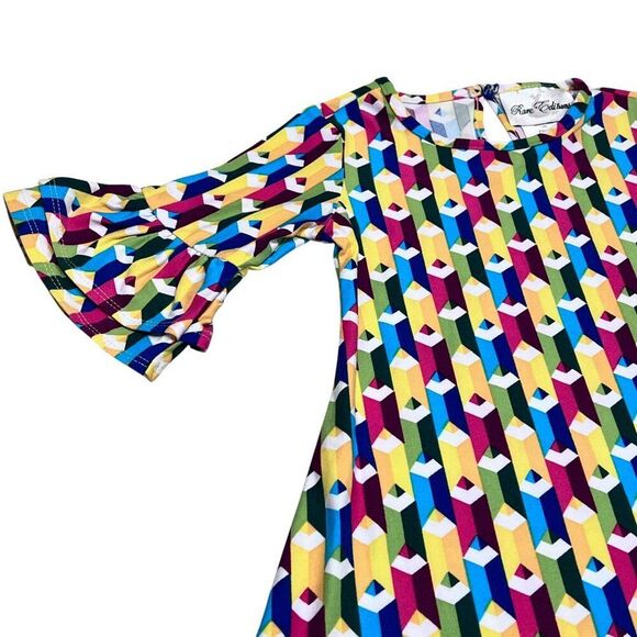 Rare Editions Back To School Colored Pencil Bell Sleeve Dress Size 2T - Picture 2 of 4